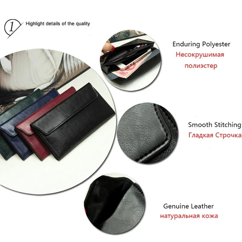 Luxurious Genuine Leather Women's Long Wallet Wallet Clutch 2-in-1 Credit Card Holder Wallet