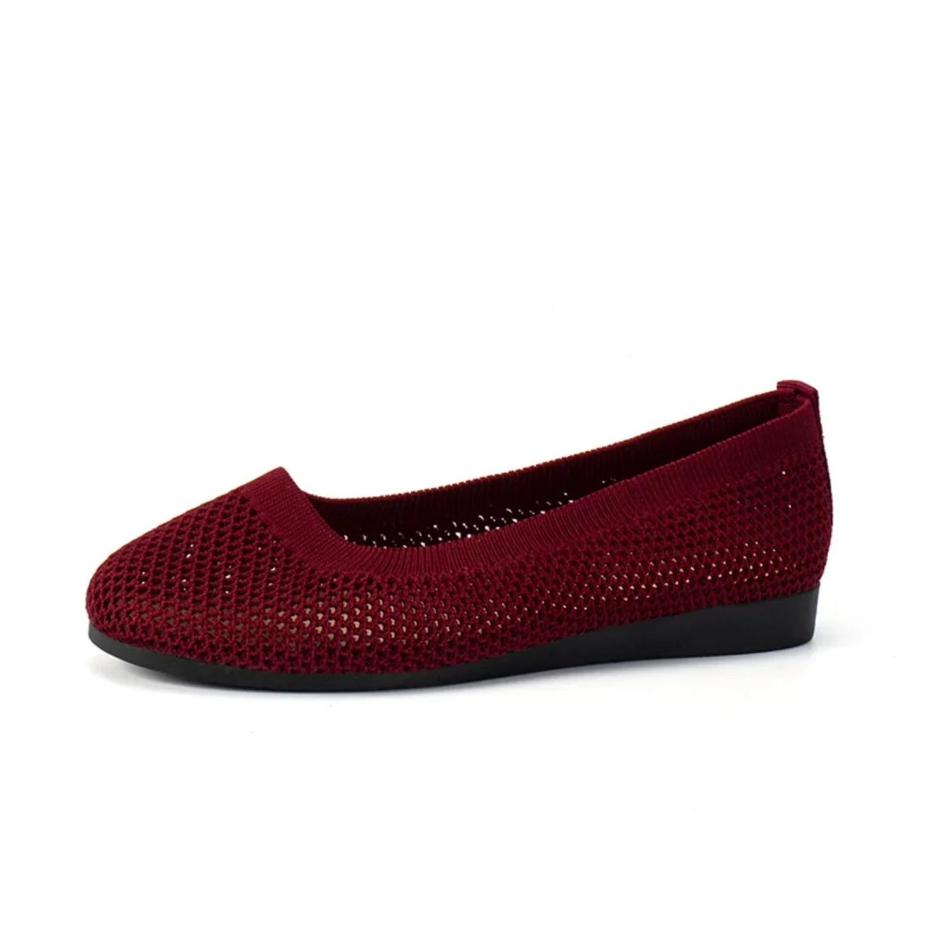 Women Round Toe Flat Shoes Solid Color Knitted Slip on Shoes Casual Breathable Ballet Flats Women Mesh Flat Shoes Loafers Woman