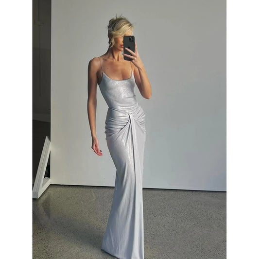 Sexy Royal Sister Style European and American Women's Clothing Fashion Wrinkled Kink Waist Tall Slim Long  Suspender Dress