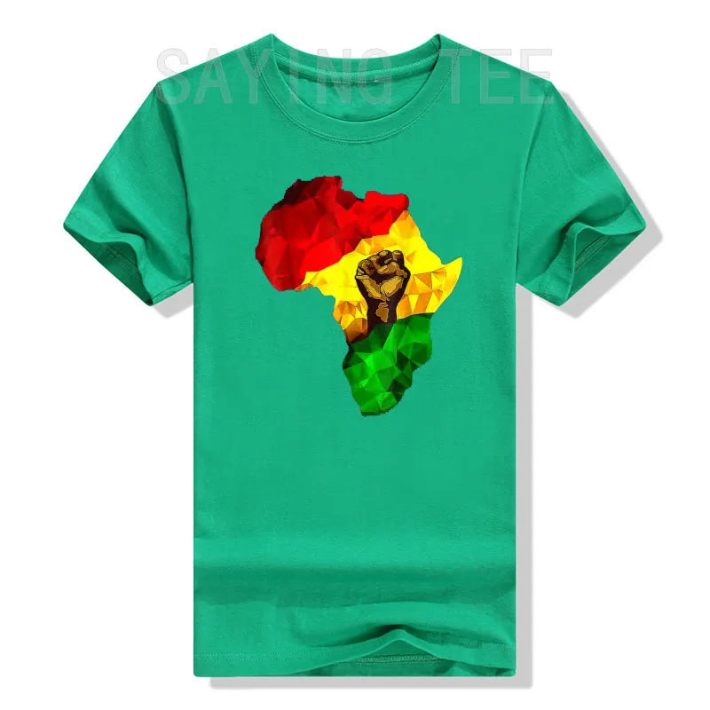 Africa Map Rising Hand Juneteenth African Pride Freedom Day T-Shirt Black History Apparel Streetwear Black-proud Graphic Tee Top