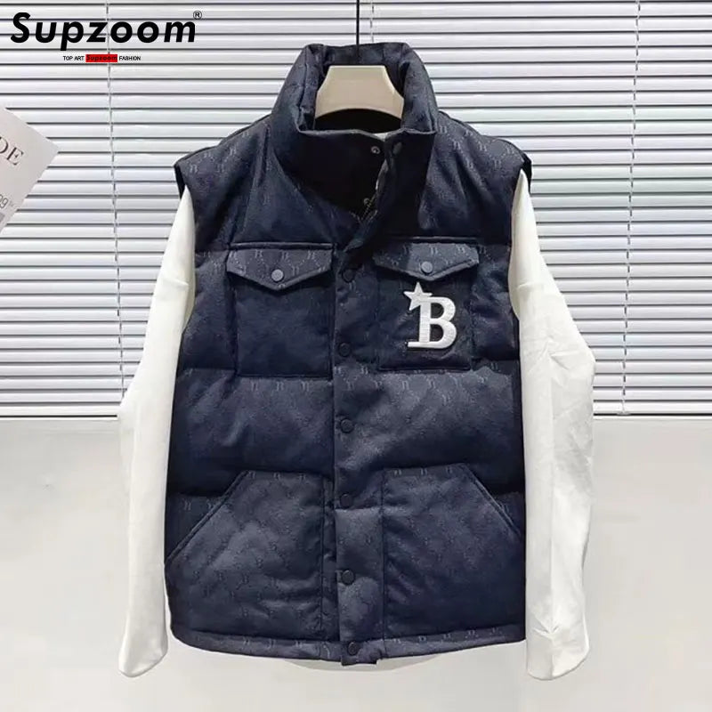 Supzoom 2022 Top Fashion New Arrival Embroidery Letters Leather Stand Collar Cotton Autumn And Winter Warm Thickened Vest