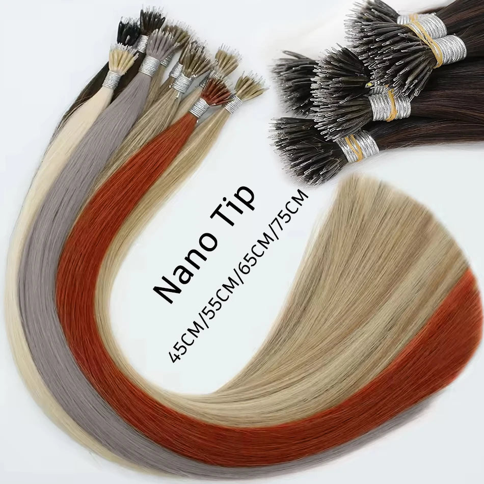 nano rings hair extension real human hair Invisible Mini Silicone Beads Black Brown Blonde Microlink 100% human Hair Extensions