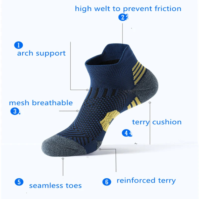 5Pairs New Spring Men's Socks AnkleThick Knit Sports Sock Outdoor Fitness Breathable Quick Dry Wear-resistant Short Running Sock