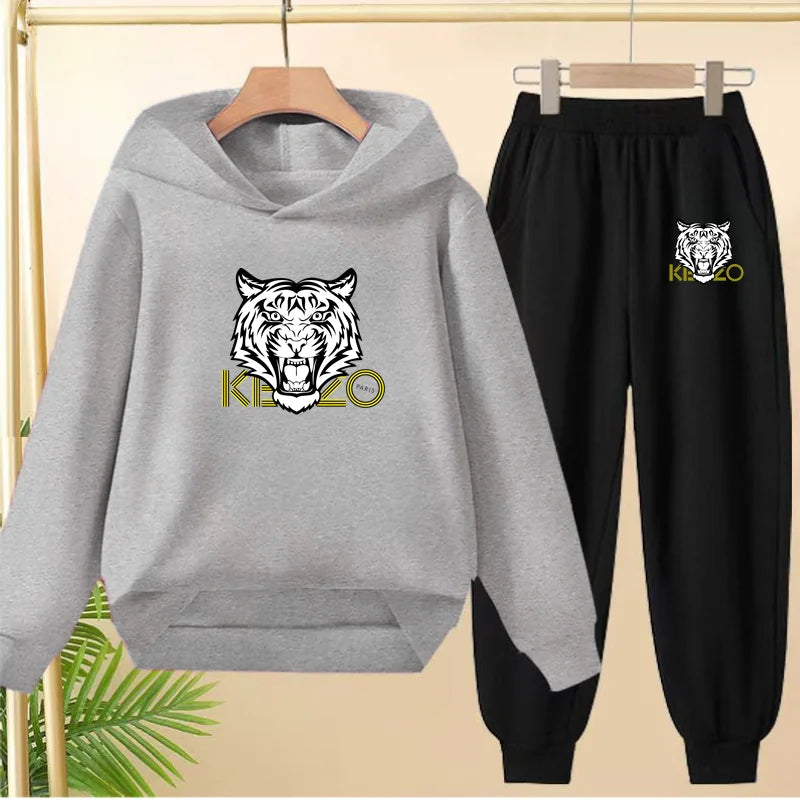 Children's 3-12Yrs Tiger print Pullover Hoodie Boys Girls Toddler Sweatshirt+Trousers Casual Fashion Charming Sports Jogging Set