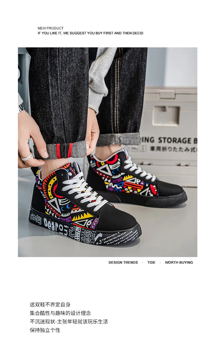 Mens Casual Sport Shoes 2026 Autumn Fashion Comfort Non Slip Casual Sneakers Platform Outdoor Running Shoes Graffiti Board Shoes