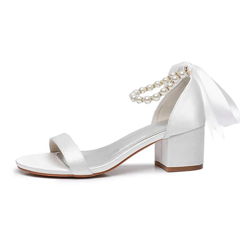 String Bead Sandals for Women Summer Peep Toe Sandals Ladies Fashion Ribbon Bow Thick High Heels Sexy Wedges Wedding Shoes 35-43