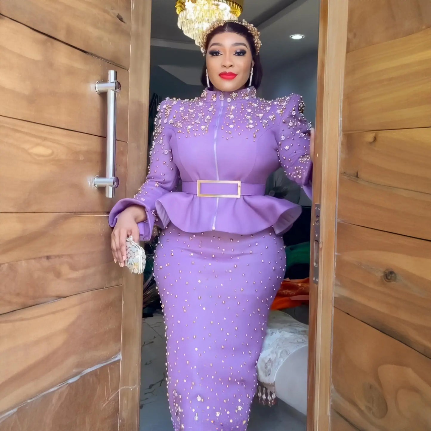 Fashion Suit African Dresses for Woman Rhinestone Turkey Dresses for Women Luxury High Quality Mesh Fabric African Beaded Dress