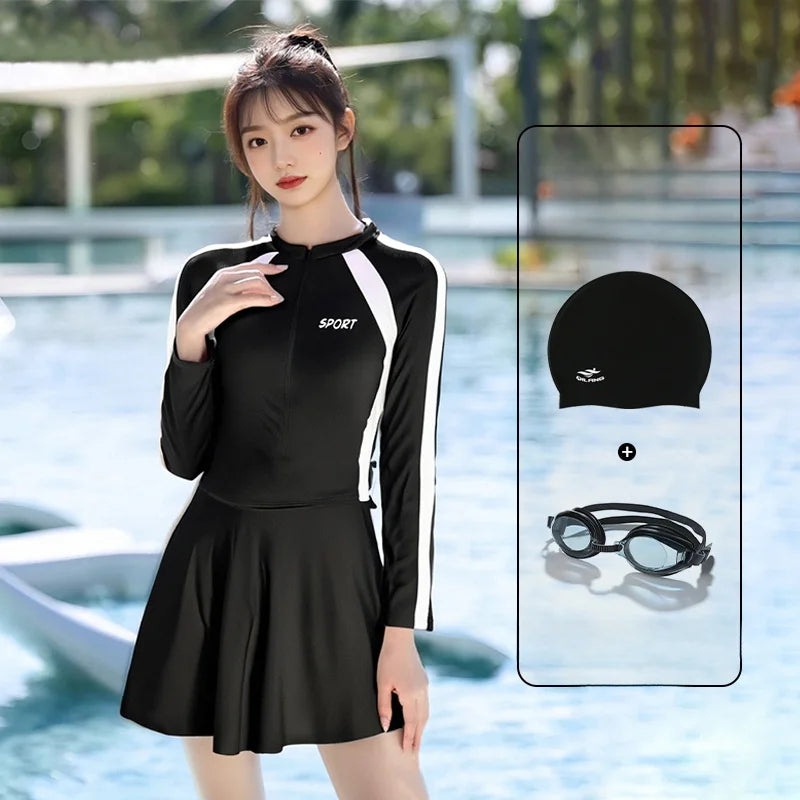 plus Size  Swimsuit Long Sve Holiday Swimwear for Women Casual Sle Milk Silk Fabric round Ne Fixed Chest Pad