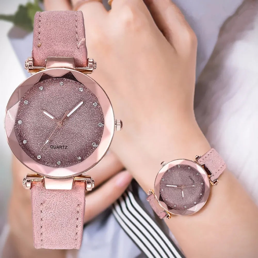 Ladies Rose Gold Quartz Watch Female Belt Watch Fashion Korean Rhinestone Ladies Business Rose Gold Watch Women ساعة رياضي