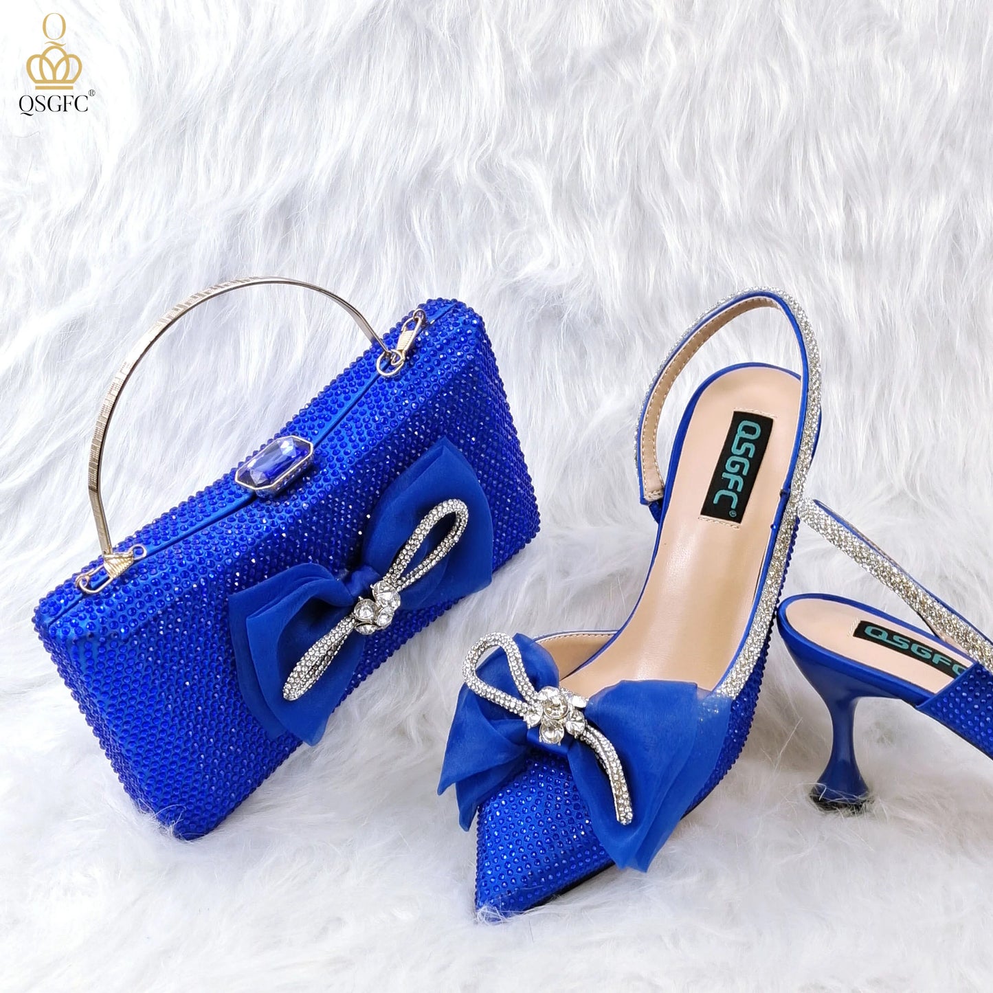 Rhinestone High Heels & Matching Bag Set | Women's Party Pumps