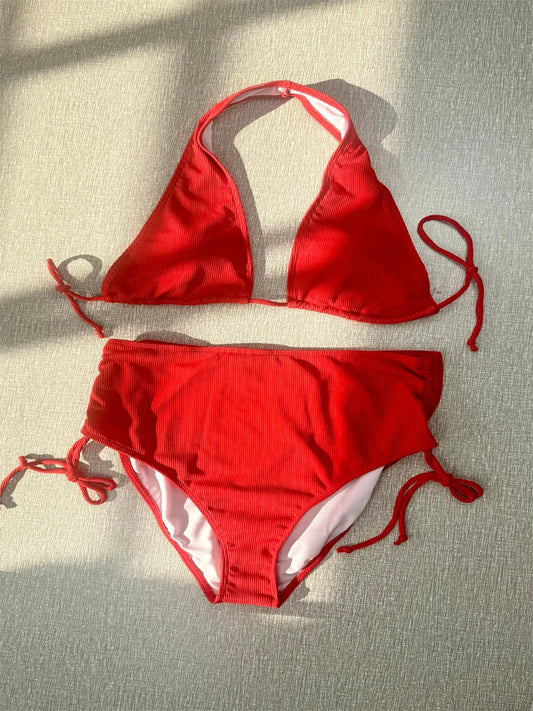 Ladies' swimwear bikini set, two-piece swimsuit with cross-neck ties, ladies' summer beachwear bikini set