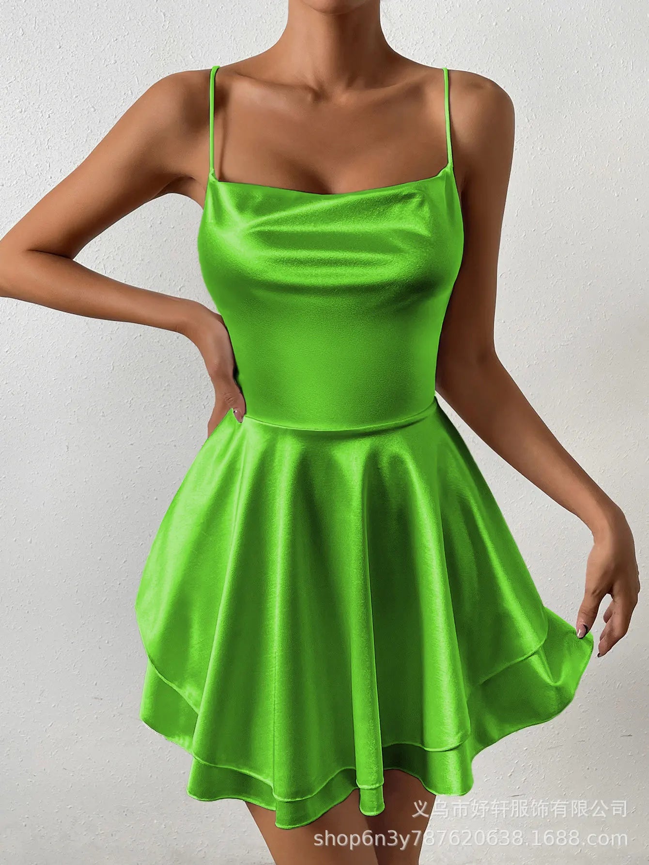 Sexy Dress Mini vestidos Elegant Bodycon Spaghetti Strap solid Color Leace-up Fashion Simple Style Banquet Backless Ruffles Slim