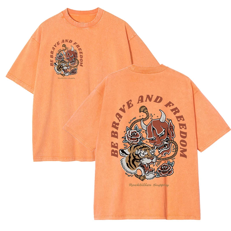 Tigers Est 1985 Sport Print Washed Women T-Shirt Summer Casual Retro T Shirts Snow Wash Tee Top Loose Unisex Retro Streetwear