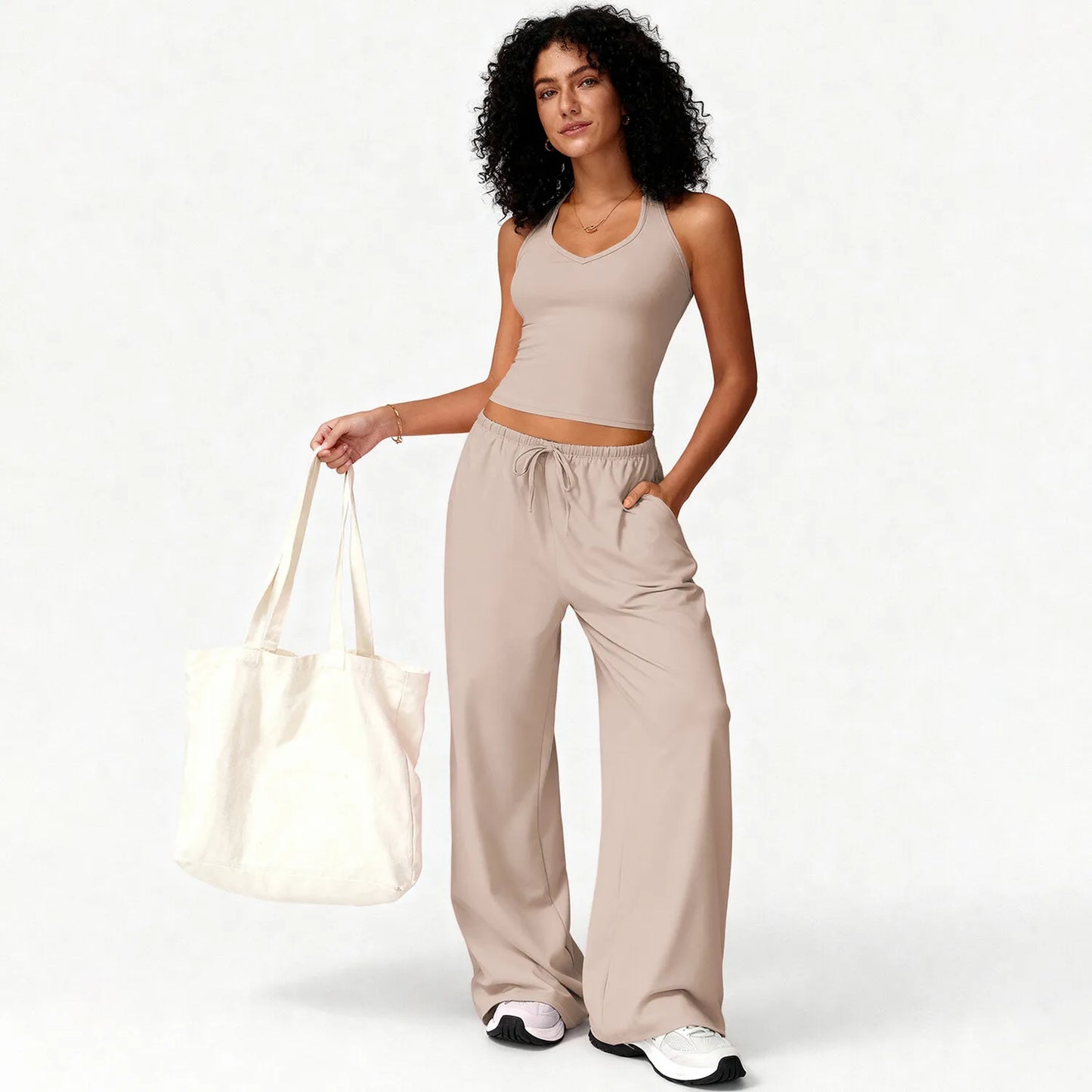 Women Gym Sets V Neck Vest Loose Trousers Suits Sports Workout Athletic Yoga Pants Training Casual 2 Pecs Tracksuits