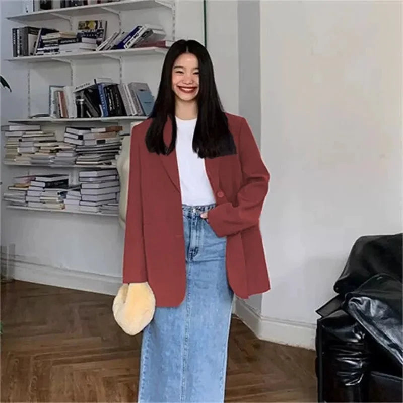 Back Slit Design Blazer Coat For Women Casual Korean Streetwear Chic Long Sleeve