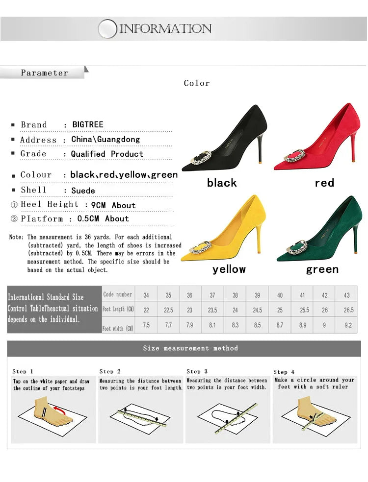 BIGTREE Shoes Metal Rhinestone Belt Buckle Women Pumps Suede High Heels Luxury Banquet Shoes Sexy Party Shoes Women Stilettos