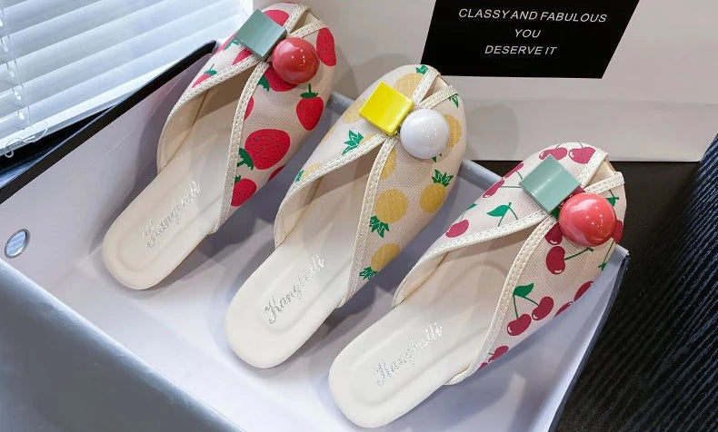 Slides Kawaii Shoes Round Toe Cute Women's Slippers and Ladies Sandals Mules Summer 2025 Flat Outside Comfortable Elegan Y 39 W