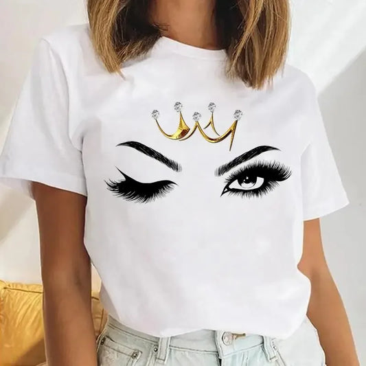 Fashion Graphic Women Tops Eyelashes Print Kawaii Lashes Women T Shirt Tee Funny Makeup Aesthetic Shirt Camisas Mujer  T Shirt