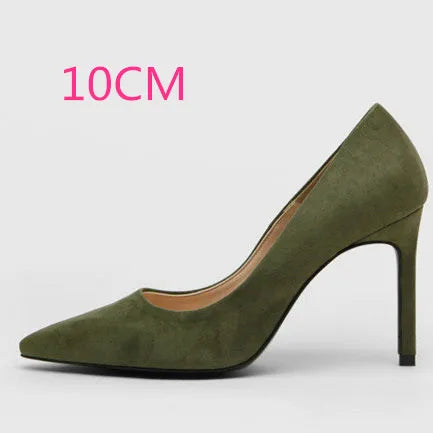 2025 Flock Leather Heels Women Pumps Bucket Pointed Toe High Heels Sexy Lady Shoes Thin Heels Chaussure Femme Autumn