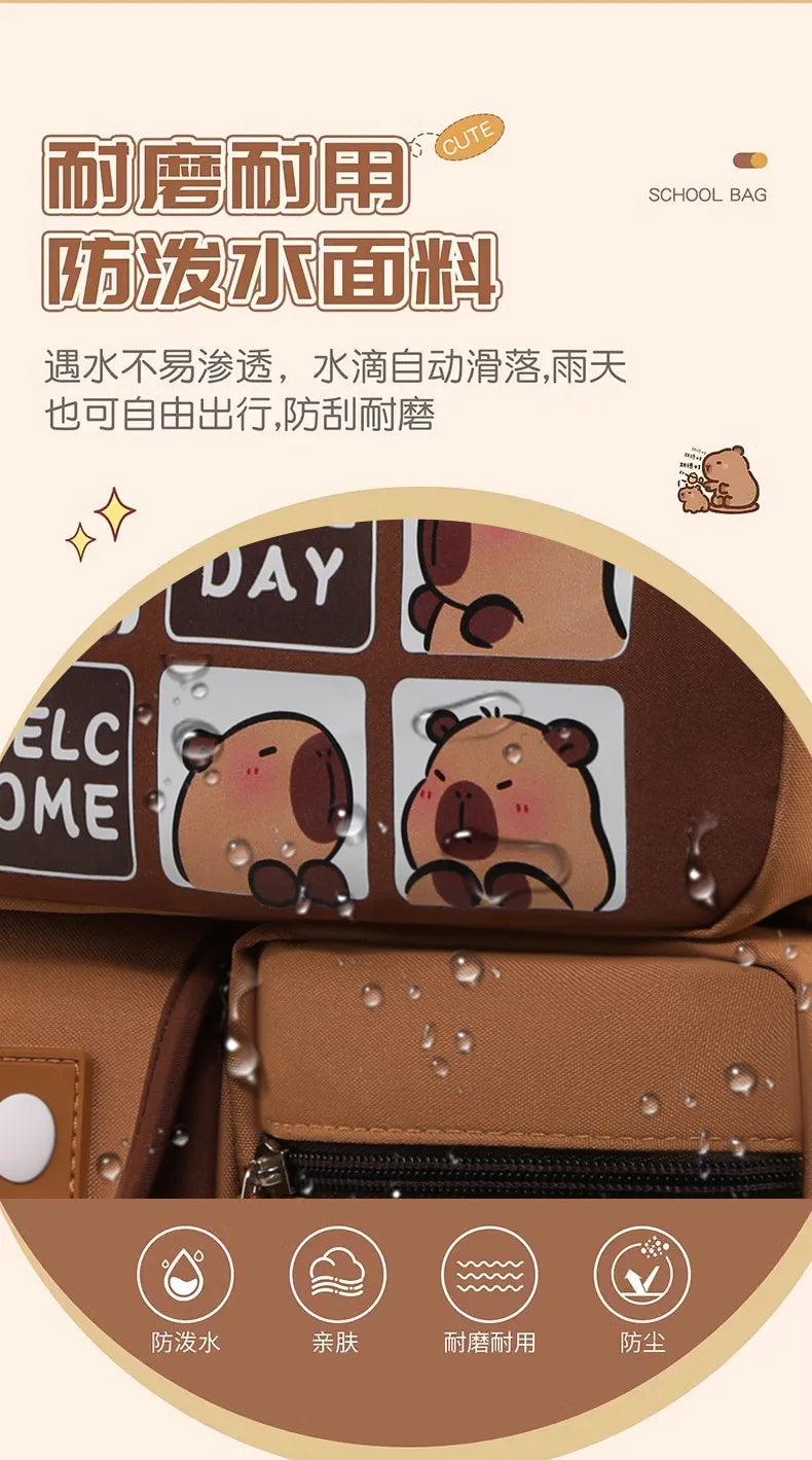 Kawaii Capybara School Backpack for Girls School Bags Set Casual Daypack Teens Girls Book Bag Children Schoolbag Travel Backpack