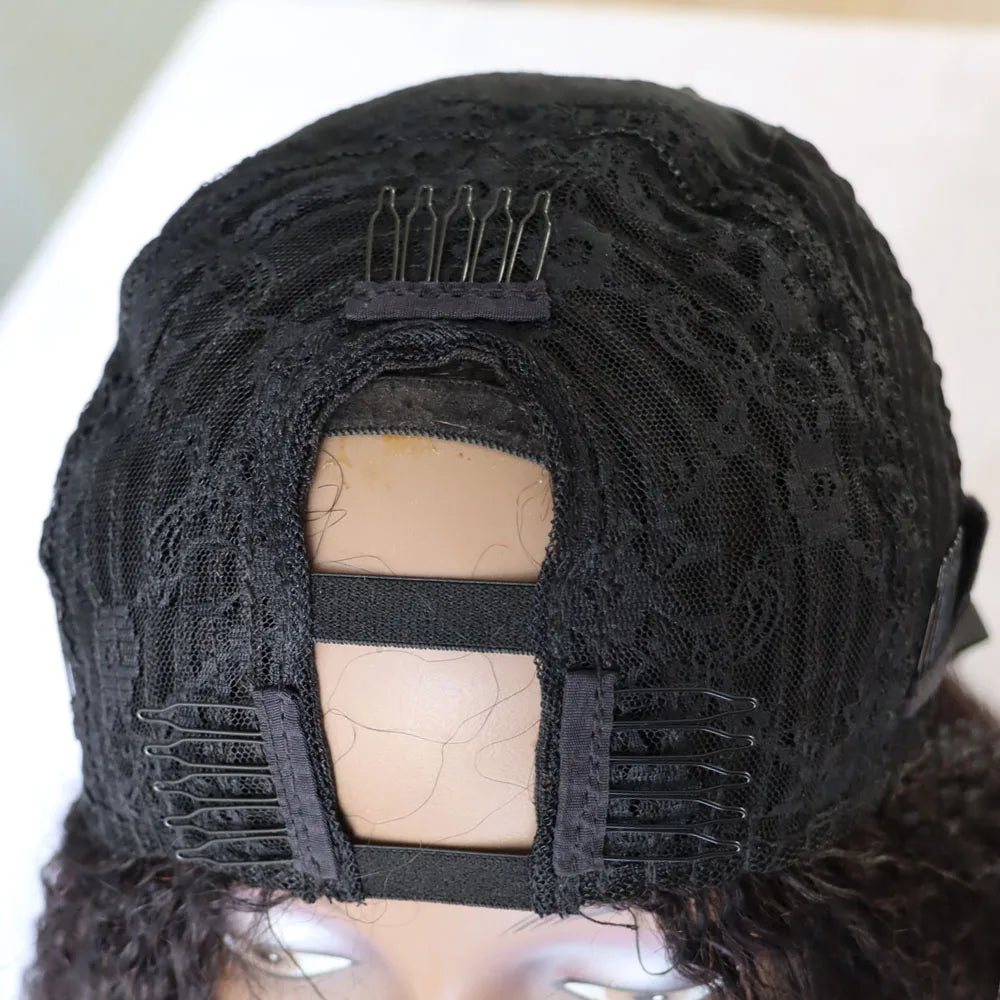 Jet Black #1 and #1B Virgin Remy Indian Human Hair Wig Kinky Straight Coarse Yaki 1x4' V/U Part Real Hair U Wig for Black Women