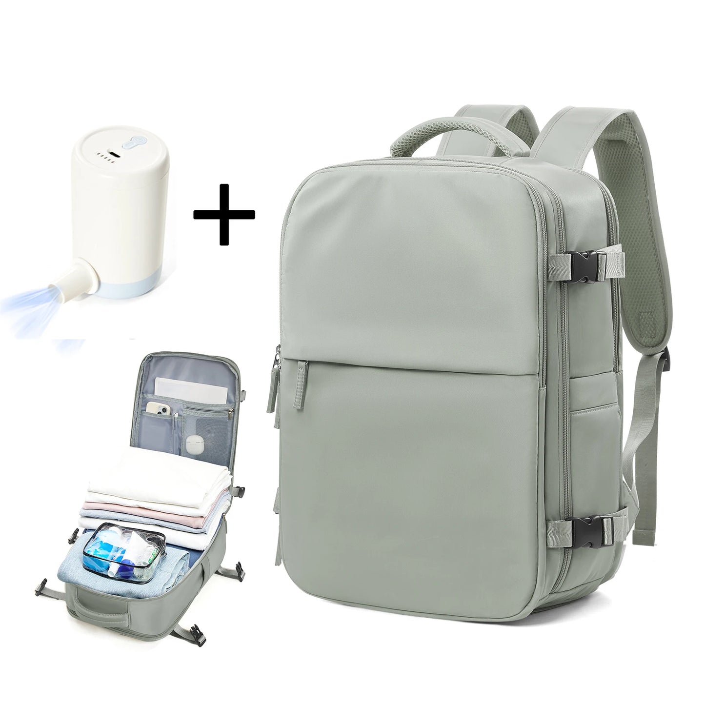 Travel Vacuum Backpack with Vacuum Compression Pump, Large Capacity Airplane Travel Backpack Women Men Expanded Laptop Backpack
