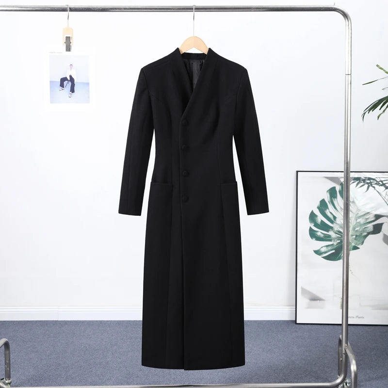 Elegant Long Coat Women V-neck Solid Slim Single-breasted Waist-closed Jackets Lady 2026 Spring Chic Female Streetwear