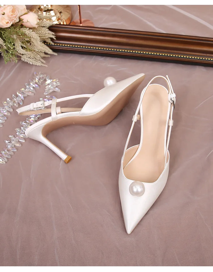 Female Wedding Shoes Summer New Pointed Toe Stiletto Sandals White Bridesmaid High Heels 6.5/8.5CM Pumps Women Chaussures Femme