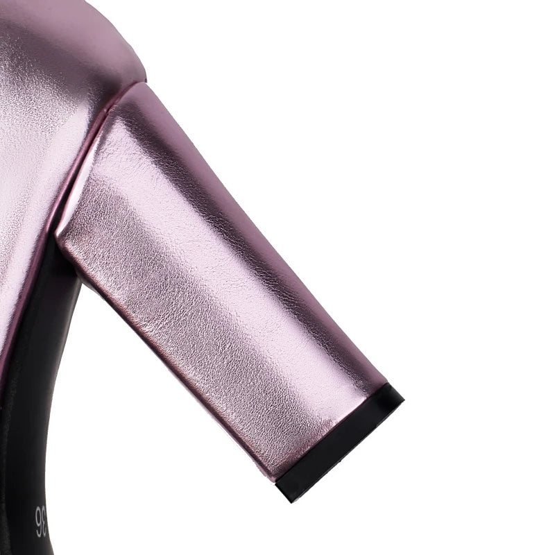 Luxury Women's Ankle Boots High Heels Platform Short Boot Zipper Gold Silver Pink Red Party Dance Shoes Female Large Size 45 48