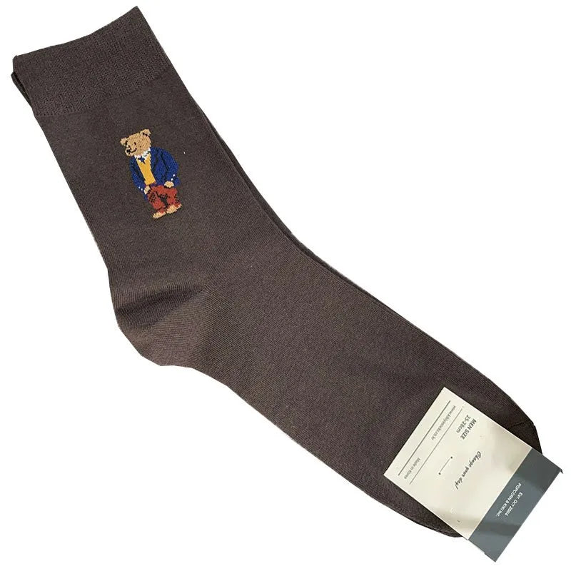 Good Quality Cartoon Gentleman Bear Men's Socks Cotton Harajuku Style Sport Boys Skateboard Novelty Breathable  Christmas Gifts