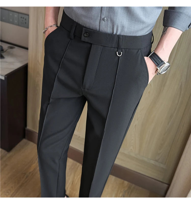 Men's business casual trousers, daily formal work pants, 2024 new high quality, plain color versatile ankle-length trousers.