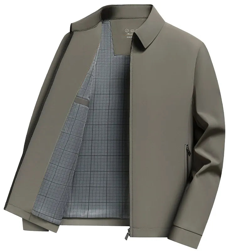 2026 New Men's Spring Lapel Zip-Up Jacket Spandex Fabric Casual Business Outerwear Windproof Anti-Wrinkle Coat