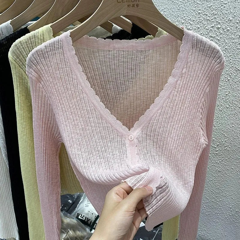 Pastel Crop Cardigan for Women Long Sleeve Button Front Lightweight Knitted Cardi Jacket Top Teen-girl Basic Outfit