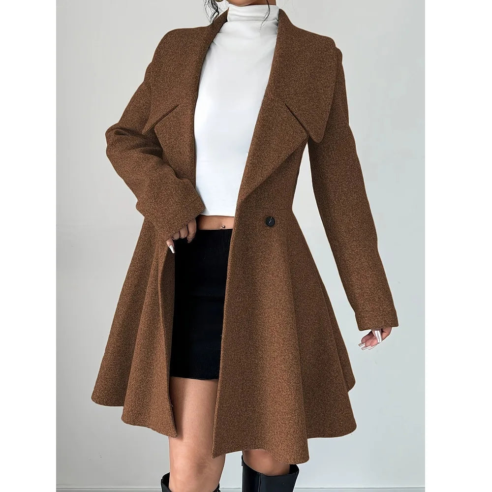Women Woolen Coats Long Sleeve Turn-down Collar Jackets Ladies Autumn Winter Outerwear Coat