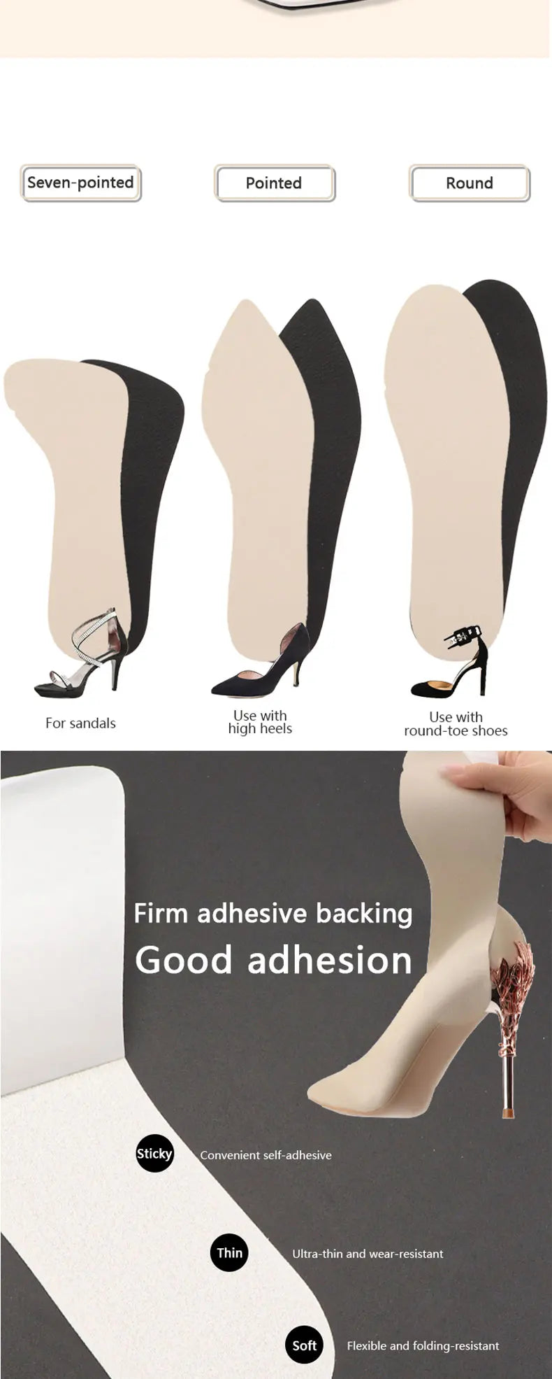 Leather Insole for Shoes Sandals High Heels Half Pads Non-slip Insert Women Ultra-thin Sweat-absorbing Breathable Can Be Pasted