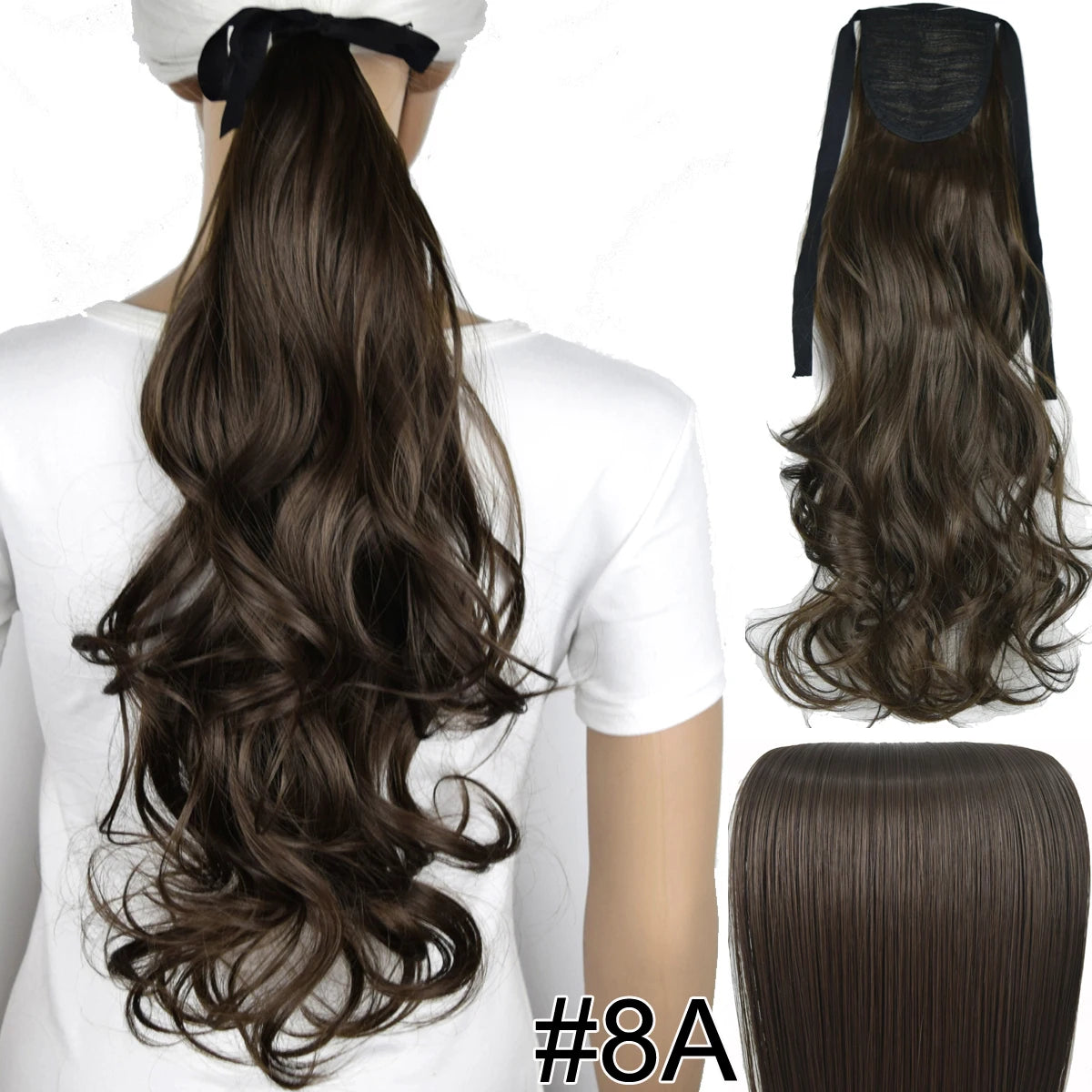 TOPREETY  Synthetic Hair Fiber Heat Resistant Wavy Ribbon Clip in Ponytail Extensions 1008