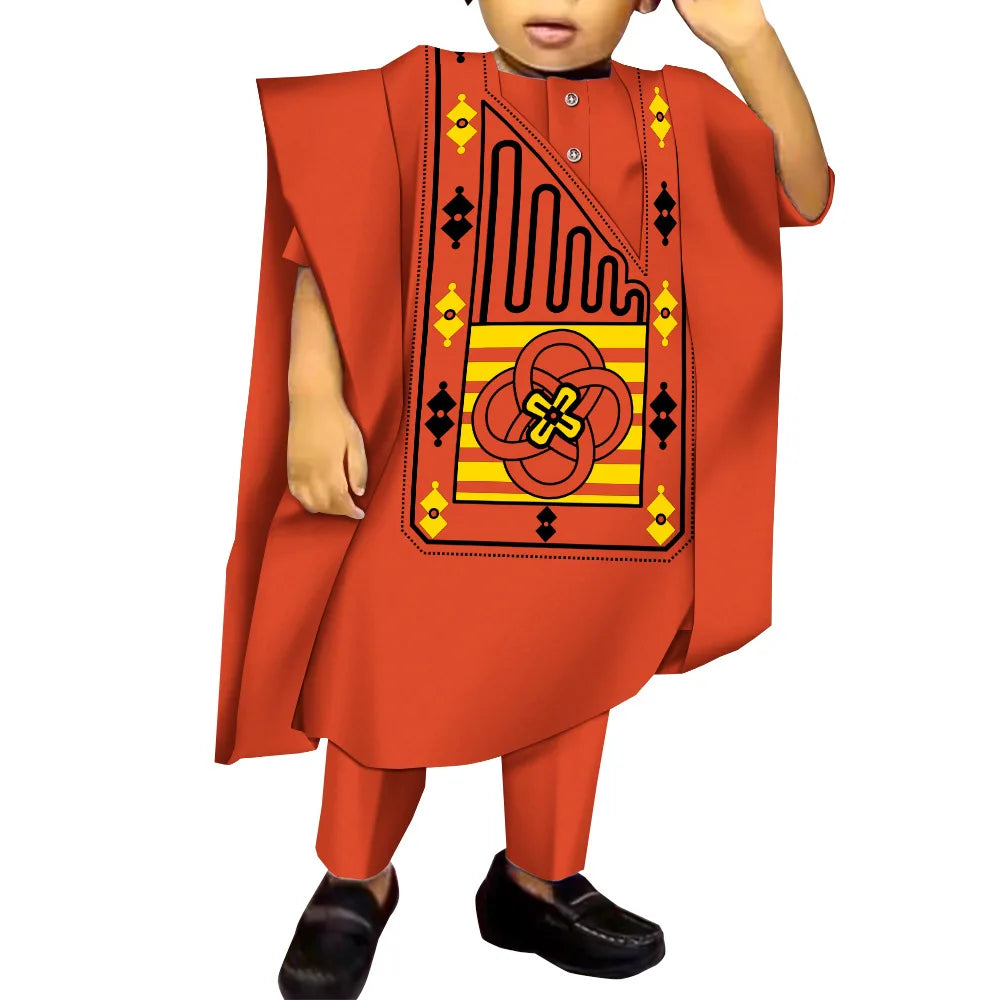 African Boy Embroidered Robe Set Children's Dress Gown Shirt and Trousers Three-piece Boys Traditional Clothing Party Wedding