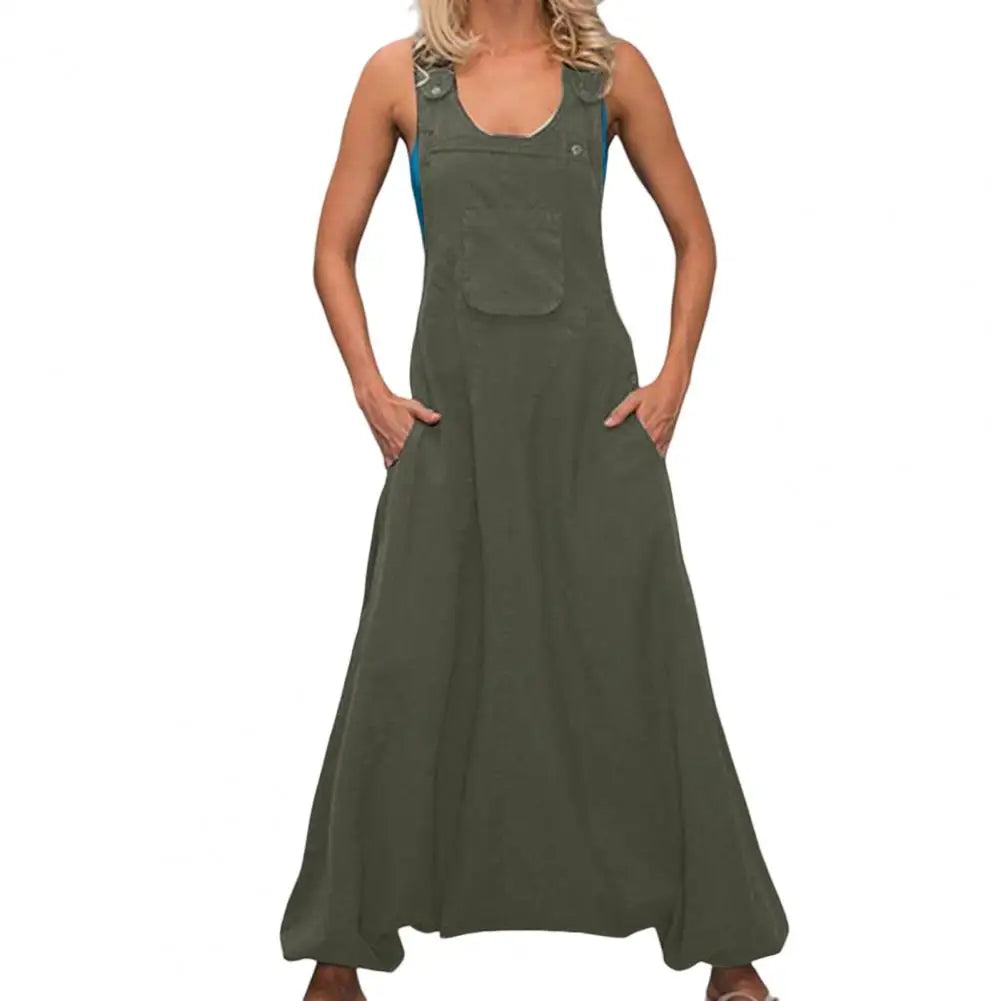Women Summer Loose Thin Jumpsuits Harem Pants Wide Leg Pants Sleeveless Pockets Bib Jumpsuit Siamese Trousers Large Size S-5XL