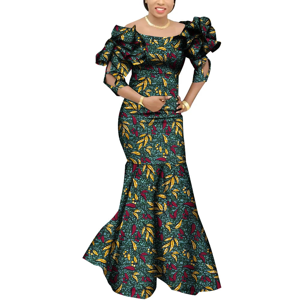 Fashion Robe Africaine Femme Elegant Maxi Long Dresses African Ankara Print Mermaid Dresses Dashiki Evening Gowns Wy9482