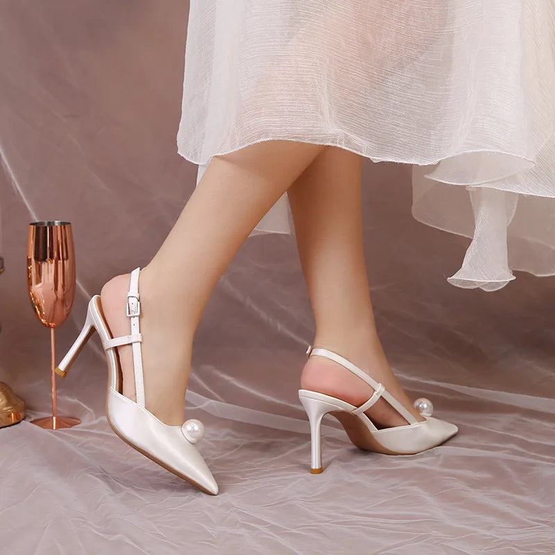 Female Wedding Shoes Summer New Pointed Toe Stiletto Sandals White Bridesmaid High Heels 6.5/8.5CM Pumps Women Chaussures Femme