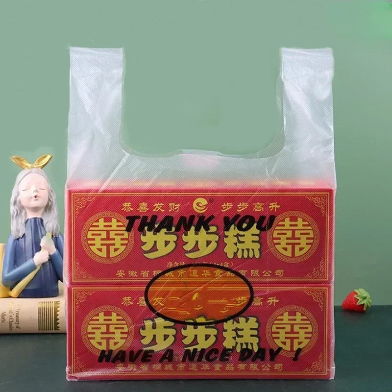 50 Pcs plastic Bag Tote Convenience Storeb Cartoon Gift with Bag Gift Bundle Retail Bags Shopping with Handles