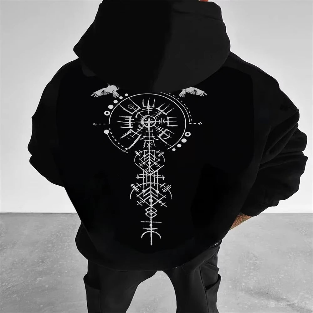 2024 Summer Men's Neck Hoodie 3D Compass Printed Sweatshirt Simple Fashion Male Clothing Loose Oversized for Men New
