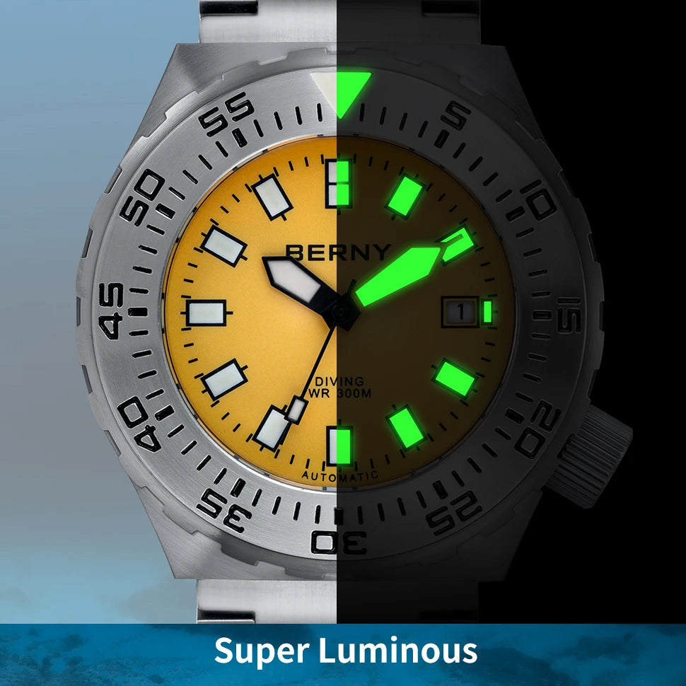 BERNY Automatic 30ATM Diver Men Watch Mechanical Wristwatches Waterproof Male Top Super Luminous Sapphire Sport Diving Watches