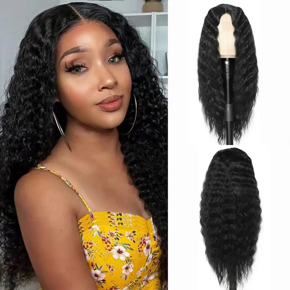 2024 Water Wave Long Curly Wig Jungle Wave Middle Split Glossy Hair Hair Extensions Human Wig African Brazilian Black Women Wig