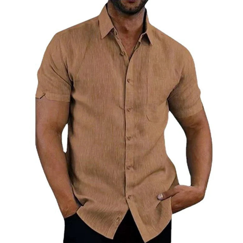 Summer Male Shirts Short Sleeve Social Shirt For Men Casual Blouses Soild Cotton Linen Formal Shirt Top Men Clothing Streetwear