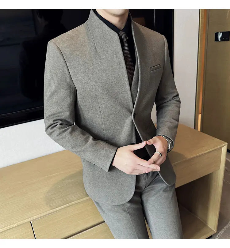 Korean Style Men's Suit Set Slim Fit Business Suit Wool Blazer Two-piece set Elegant Social Formal Men's Clothing 5XL-M