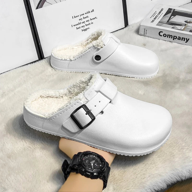 Winter Men Slippers Keep Warm Men Cotton Shoes with Fur Couple Home Slides Waterproof Flat Casual Shoes Indoor Outdoor Slippers