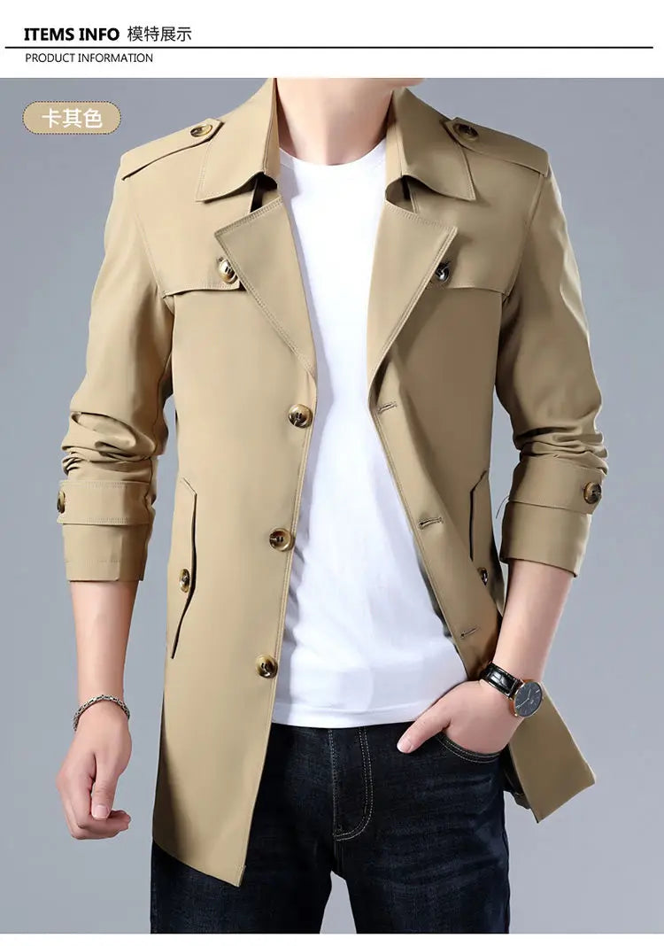 2025 Spring Autumn New Style Windbreaker Men Mid-Length Business Casual Jacket Iron-Free Jacket Large Size Jacket