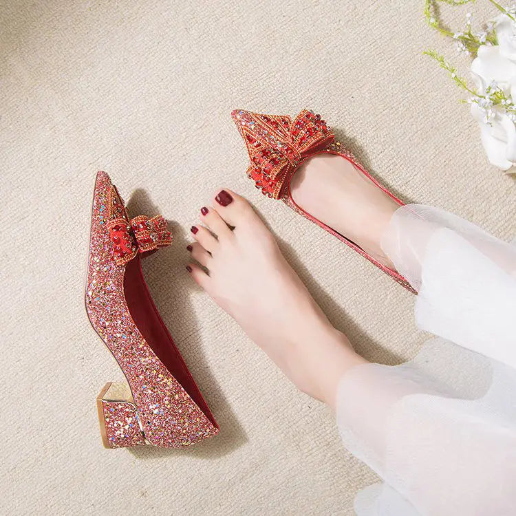Women's Summer Footwear Stilito Rhinestone Shoes for Woman 2025 with Wedding Bride Genuine Mark Chic and Elegant A Comfortable E