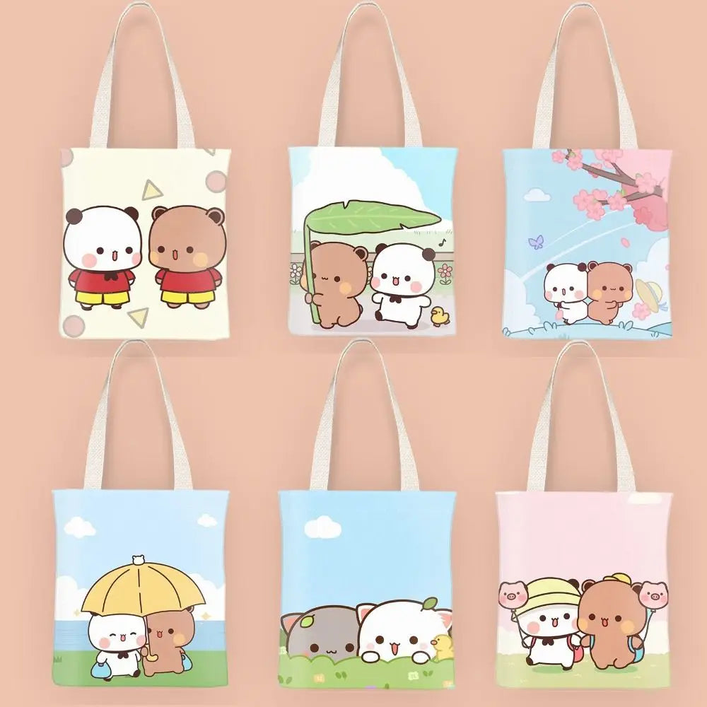 New Large Capacity Cute Tote Bag Bubu Dudu Panda Bear Niche Couple Handbag Class File Bag Portable Cartoon Canvas Bags